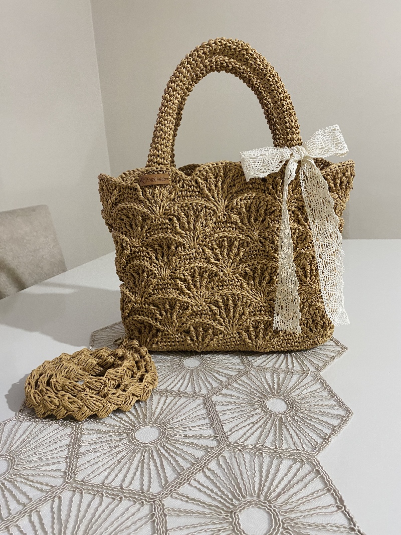 Hasır renk midye çanta