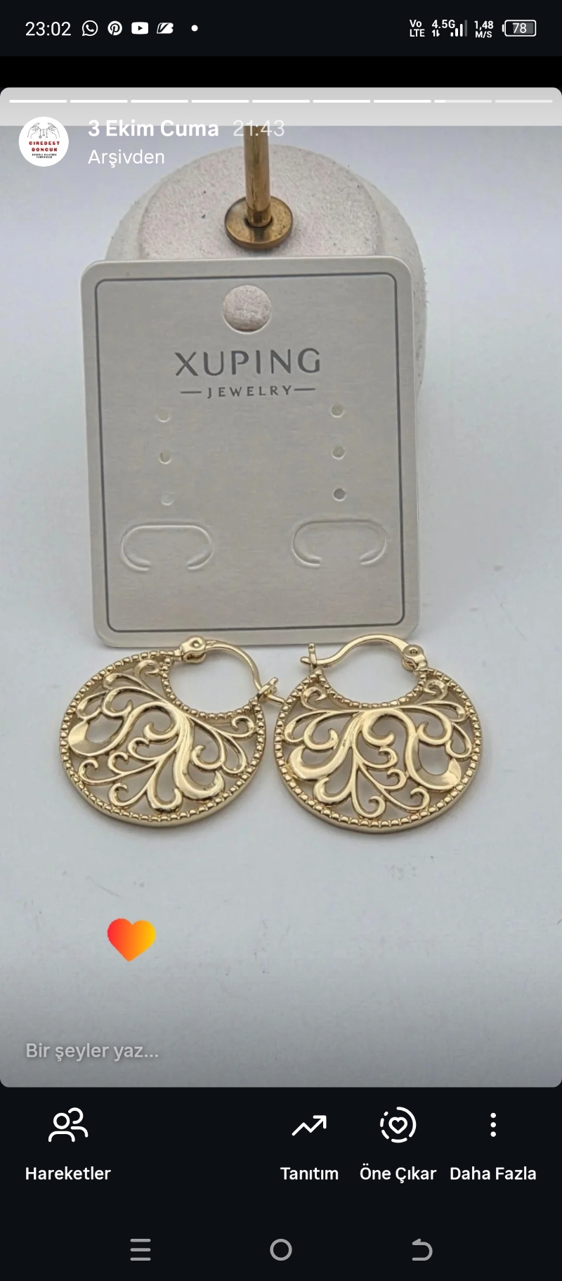 14 k Xuping küpe
