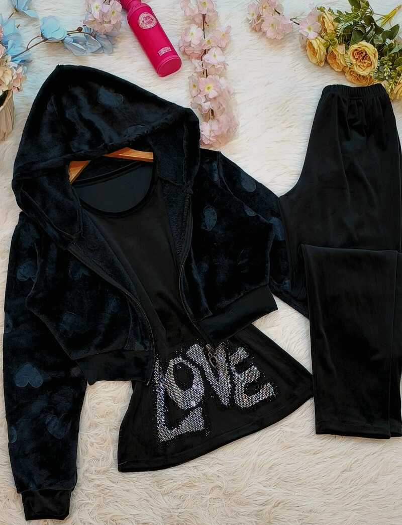 Kadife love desen pijama takımı