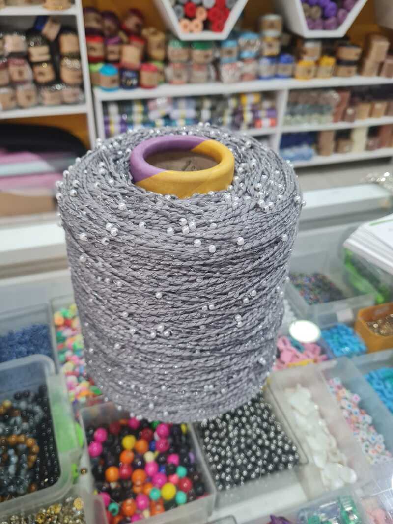 Boncuklu pullu simli coton ip