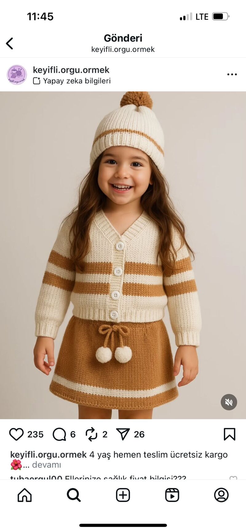 4-5  yaş örgü hırka etek sapka