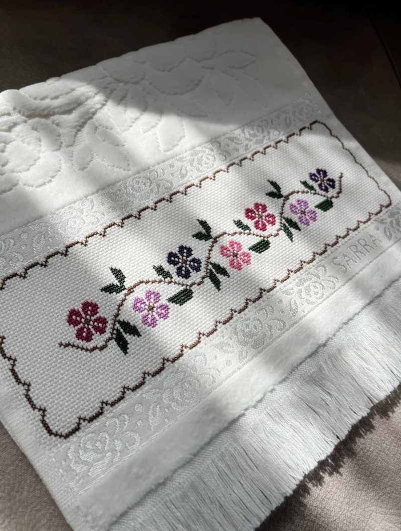 Çiçekli Etamin Büyük Havlu